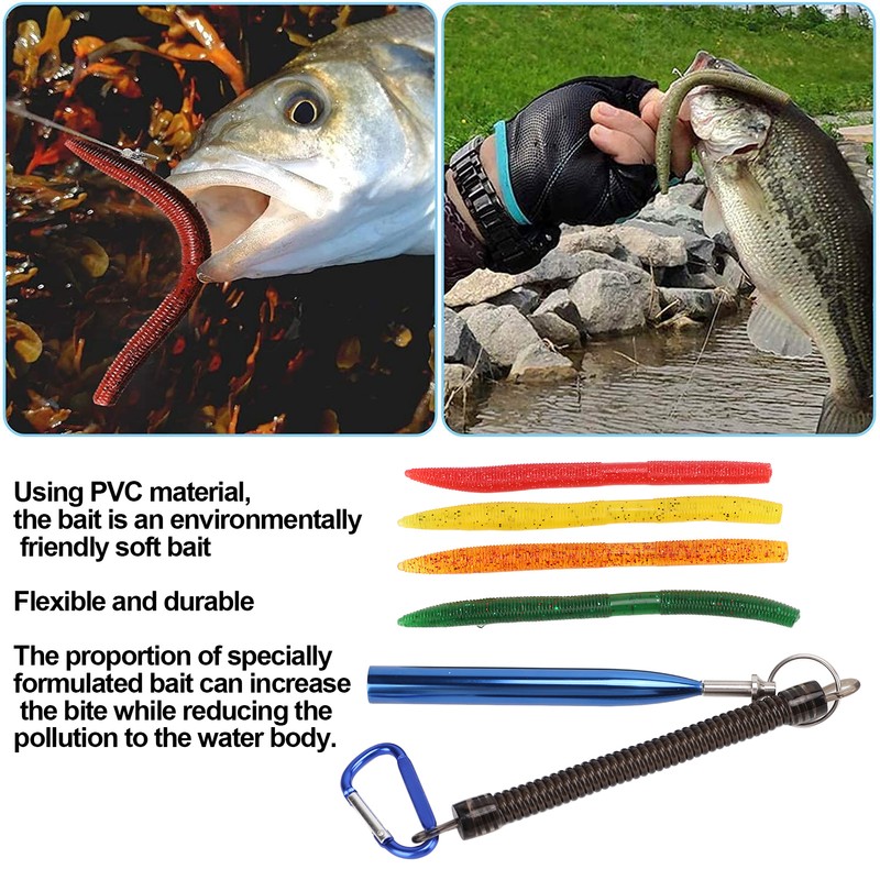 65pcs/box Soft Worm Bait Fishing Lures Kit with Rubber O