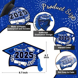 Chunful 12 Pack Graduation Yard Signs Grad Decoration 2025 Happy Graduate Lawn Garden Sign with Stake Congrats Outdoor Plastic Cap Hanging Ornament for Class Pathway Walkway Porch Party(Blue)