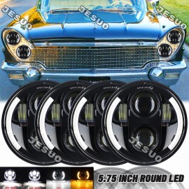 JESUO 4PCS 5-3/4" 5.75" LED Headlights Hi/Lo Beam For Lincoln Continental 1958-1979