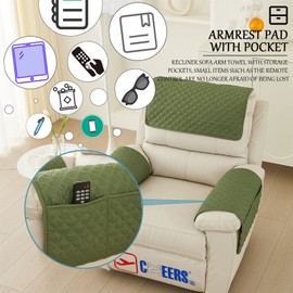 Waterproof Armchair Arm Cover 1 2 3 Seater Headrest Cover for Recliner Chair Anti-Slip Armchair Slipcover with Pockets Organiser Sofa Chair Arm Protector F for Dog, Cat, Pets (Army Green,1 Seat 3 pc)