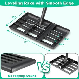 Lilyvane Lawn Leveling Rake with Smooth Edge,Heavy Duty 17"x10" Lawn Leveling Rake with 5FT Adjustable Handle for Yard Garden Lawn Leveling, Soil Sand Spreading Dirt Top Dressing, Small Lawn Level Tool