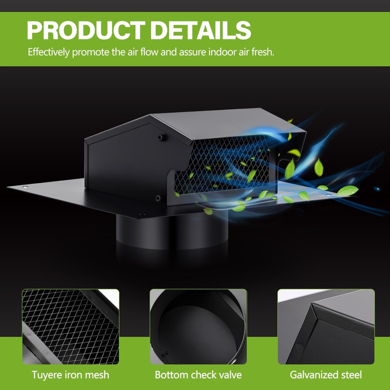 Rossesay Roof Vent Cap with Damper Removable Screen and Bottom