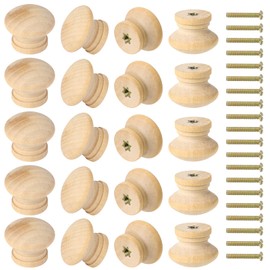 Leikedun Furniture Knobs Wood Drawer Handle Wooden Knob with Screws Wooden Knobs for Chest of Drawers Round Wooden Knob for Cabinet Door Drawer SC (Diameter: 1.06 inch, Height: 0.82 inch) Pack of 20