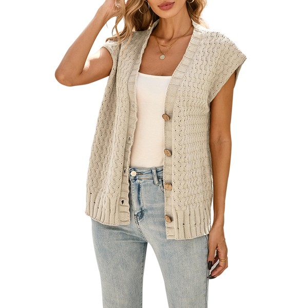 Cakulo Womens Cable Knit Sweater Vest 2025 Oversized Sleeveless Button