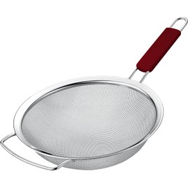 Kafoor 9" Large Extra Fine Mesh Strainer with Thermo Plastic Rubber Handle - Sieve Fine Mesh Stainless Steel - Ideal to Strain Pasta, Quinoa and Rice