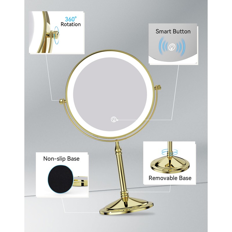 DOWRY 4000 mAh Rechargeable Lighted Makeup Mirror 10x Magnification Vanity