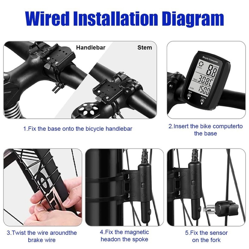 Hojalis Bike Computer, 19 Functions IP54 Waterproof Bicycle Speedometer Odometer,