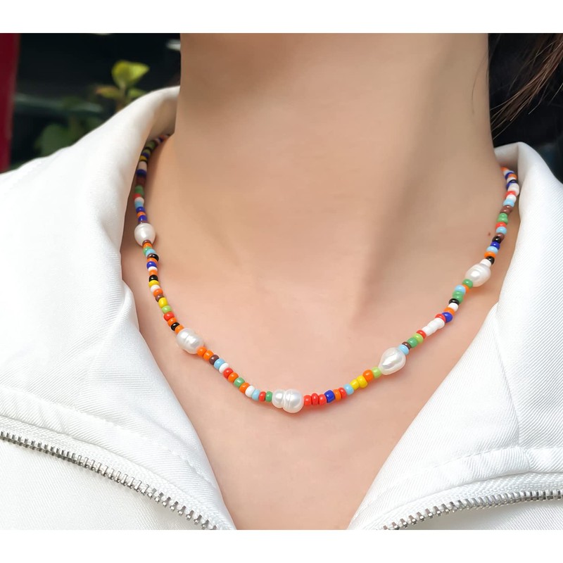 KELITCH Colourful Choker Necklaces, Handstanding Shell Pearl Collar Necklaces, Stackable