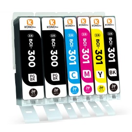 [KONOink] Canon Ink 300 301 Compatible Ink Cartridge BCI-301 BCI-300 5MP Compatible Ink Set of 6 in 5 Colors, Compatible Models: PIXUS TS7530 Printer Instruction Manual Included