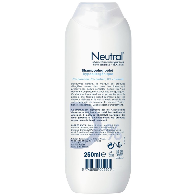 Neutral Baby-Shampoo, hypoallergen, 0 % empfindliche und reaktive Haut, 250