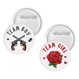 10 Pcs Guns or Roses Gender Reveal Button Pins, Team Guns Team Roses Badge Pins, Black and Red Boy or Girl Stain Brooch Button for Baby Shower/Gender Reveal Party Decorations