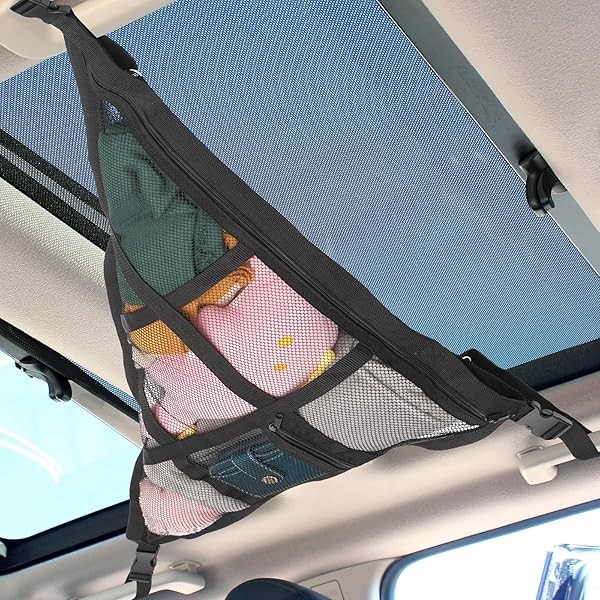 Kaskawise 31.5"x21.6" Car Ceiling Cargo Net-Fits Cars with Three Handles,Non-Blocking