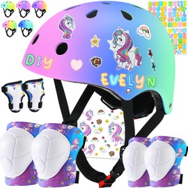 Comforhous Color Gradient Kids Bike Helmet for kids 5-8 Unicorn Protective Gear Set with Elbow Pads Knee Pads for 5-14 Kids Toddler Boy Girl Helmet and Pads for Skateboard Cycling Bike Skating Scooter