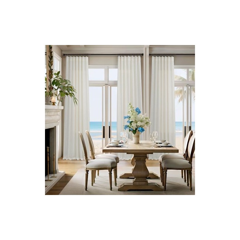 Pitalk - Cortinas extralargas de Lino Natural de 120 Pulgadas