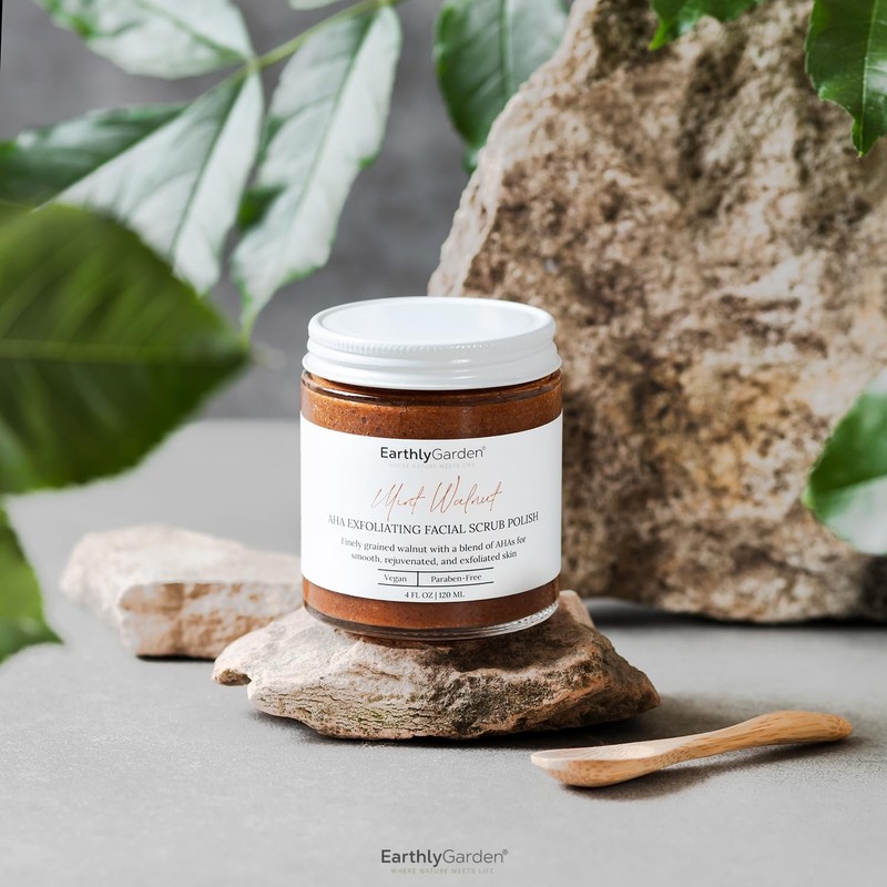 Earthly Garden Mint Walnut Exfoliating Face Scrub (AHA) - Natural