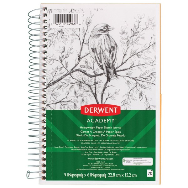 Derwent Academy Paper Sketch Journal, Wirebound, 70 Sheets, 9" x