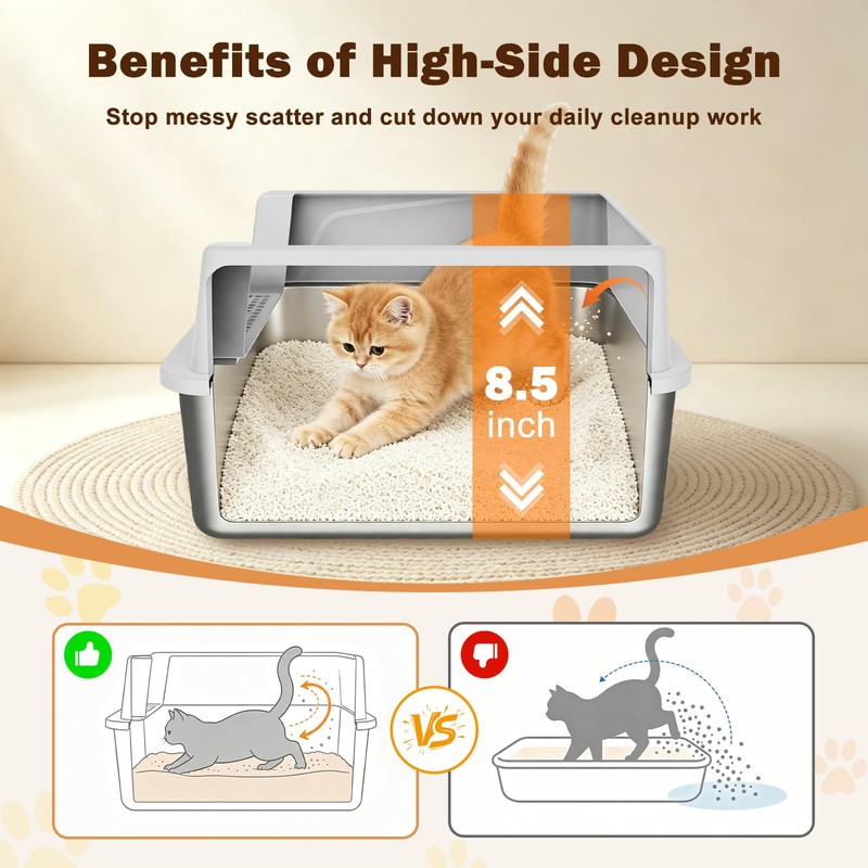 AIPERRO Small Stainless Steel Cat Litter Box for Kitten &