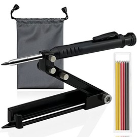 Multi-function Scribing Tool, Aluminum Alloy Scribe Tool Woodworking with Deep Hole Pencil, DIY Scriber Tool with 6PCS Construction Pencil Refills and Drawstring Bag, Multifunction Carpenter Tools