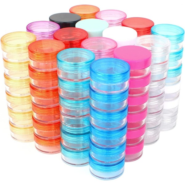 TOTSUN 96PCS Plastic Cosmetic Jars for Eye Shadow Sample Container Cosmetic Pots Travel Sample Pots for Toiletries Empty Round Cosmetic Containers Liquid Lotion Sample Make-up Storage(5g, 12Colors)
