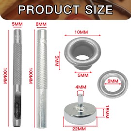 Litoexpe 5MM Grommets Eyelets 600 Pcs, Eyelet Hole Punch Die Tool (Includes Base & Ram), 12 Colors Self Backing Eyelets Kit for Leather Craft Clothing Handbag Fabric Curtain DIY