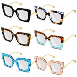 Kingdder 6 Pack Oversized Blue Light Glasses for Women Square Blue Light Blocking Glasses Stylish Computer Reading Eyeglasses (Classic Colors)