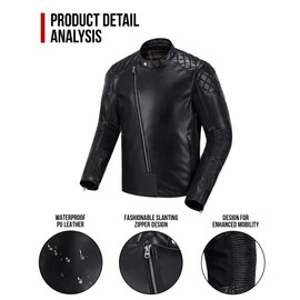 IRON JIA'S Leather Motorcycle Jacket for Men-PU Black Leather Jacket with CE Armor Water Resistant Biker Jacket Windproof(X Large)