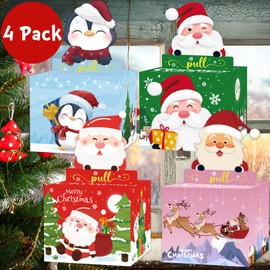 Christmas Party Gifts, 4 Pack Christmas Money Box for Cash Gift Pull, Surprise Money Holders with 200Pcs Transparent Bags, DIY Fun Cash Box for Women Men Girls Boys Kids Adults Mom Dad