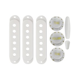 FLEOR White Plastic 52/52/52mm Single Coil Pickup Cover 2T1V Tone Volume Control Knobs Switch Tip Bar Tip Set