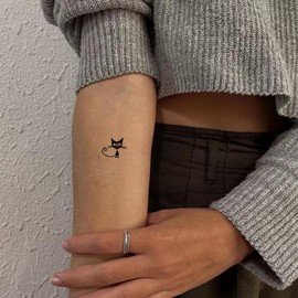 Oottati 2 Sheets Tiny Small Temporary Tattoos For Women Men Finger Hands Neck Wrist Face, Cute Long Lasting Cartoon Fake Tattoo Stickers For Kids Boys Girls Black Little Cat