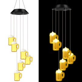 Wonderjune Beer Mug Solar Wind Chimes Tropical Beach Theme Outdoor Decorations Beer Cup Lights Mobile Wind Chime LED Lights for Summer Garden Patio Yard Porch Tropical Party Bar Gifts