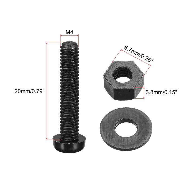 sourcing map Nylon Screw Nut Washer Assortment Kit, M4x20mm Round