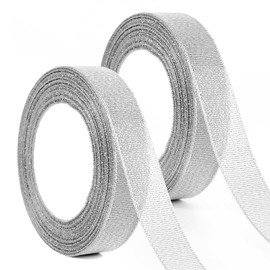 GXFCING Organza Ribbon Silver 20 mm Wide, 44 Metres Glitter Gift Ribbon Christmas Ribbon for Gift Wrapping, Crafts, Birthday, Christening, Wedding