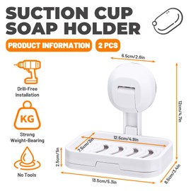 Sekonow 2 Pack Strong Suction Cup Soap Dish for Shower, Self-Draining Bar Soap Holder with Water Catch Tray, No-Drill Removable Waterproof for Shower Wall, Bathroom, Kitchen