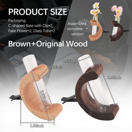 2PCS Car Propagation Vase Vent Clip Kit,Mini Propagation Vase for Car Vent Clips with Glass Tube/Wood Base with Clip/Plastic Flower for Cars Decor,Delicate Cars Air Vents Clips