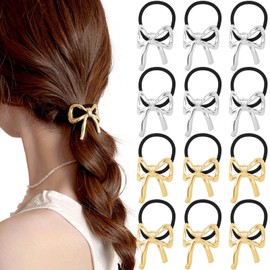 12Pcs Bow Ponytail Holder Hair Ties Metal Bowknot Hair Elastic Scrunchies Hair Rubber Bands Hair Ropes Headbands Decorative Hair Accessories for Women Girls