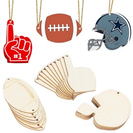 Tmflexe 30Pcs Rugby Football Helmet Unfinished Wooden Ornaments DIY Craft Activity Paintable Blank Football Cutouts Hanging Wood Slices for Bowl Game Birthday Football Party Decoration Supplies