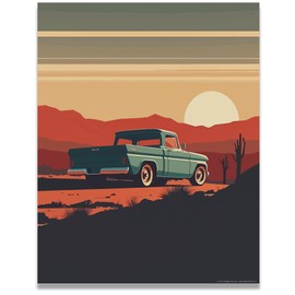 Inspirational Wall Art Co. - Highway Legends | Vintage Truck Wall Decor - Country Art Prints - Old Truck Decor - Rustic 1950s Chevy Ford Pickup Truck | 11x14 Inches Unframed