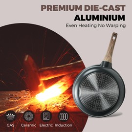 ZHANG XIAO QUAN SINCE 1628 Die-Cast Aluminum Nonstick Frying Pan 10 Inches with Non-Toxic Coating, Skillet with Bakelite Wood Grain Handle, Even Heating Cookware, PFOA/PFOS Free, Black