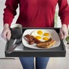 Large Black Solid Wood Serving Tray with Metal Handles, 17
