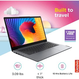 Lenovo 2022 Ideapad 1i 14" HD Laptop, Intel Celeron N4020 Processor, 4GB RAM, 64GB eMMC Flash Memory, Intel HD Graphics 500, HD Webcam, Cloud Grey, Windows 11S, 128GB USB Card (Renewed)