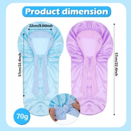Lnngub 2 Packs Long Hair Bonnet for Sleeping, Silk Bonnet for Kids Satin Bonnets Double Layer Satin Sleep Bonnet Elastic Satin Bonnet Night Sleep Hats for Toddler Teens Natural Curly Hair(Blue+Purple)