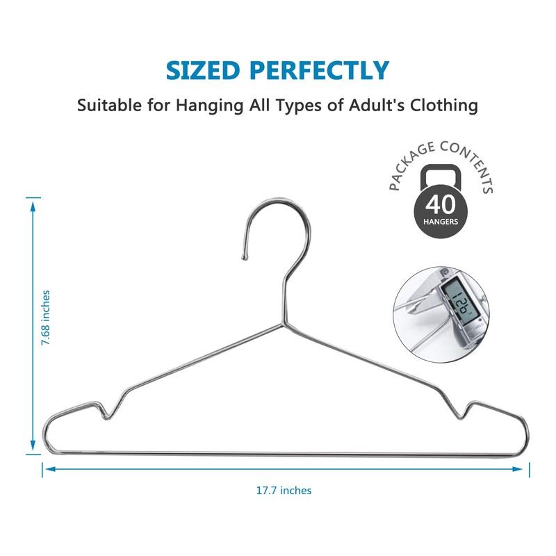 Fayleeko Wire Coat Hangers - 17.7 Inch Heavy Duty Stainless