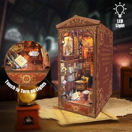 Book Nook Kit - DIY Miniature Model Wooden Dollhouse Booknook with LED Light for Adults Teen, Building Mini Puzzle Toy Bookends Shelf Decor Crafts for Boy Girls Gifts - Magic Book House