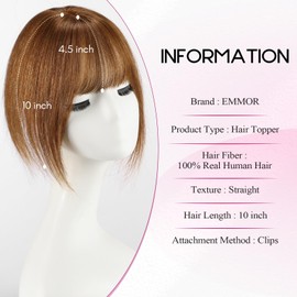 EMMOR 10 Inch Clip in Bangs, 100% Human Hair Bangs Hair Clip with 3 Secure Clips, 360°Cover Top HairPieces with Wispy Fringes for Women enhancing Facial Features(Light Brown)