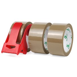 BOMEI PACK Cinta de Embalaje de Alta Resistencia Marrón con Dispensador, Ultra Fuerte, Cinta de Embalaje Industrial para Embalaje de Envíos, 1.8Mil, 1.88 pulgadas x 54.6 yardas por rollo (3)