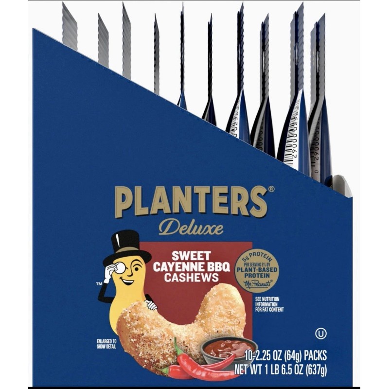 PLANTERS Deluxe~Sweet Cayenne BBQ Cashews~Box of 10-2.25oz Pks~Exp. 8/11/25~New