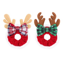 YanJie Christmas Scrunchies Reindeer Headband Bows Velvet Hair Band Cute Red Hair Ties Ponytail Holder Christmas Hair Accessories for Women Girls