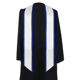 GraduationMall Plain Graduation Honor Stole Angled End With Trim Unisex Adult 72" Long, White + Royal Blue Trim, 72" Long
