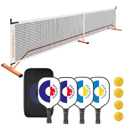 PICKLETECH Pickleball Set with Net -Regulation Size Portable Pickleball Net+ 4 Pickleball Paddles +4 Pickleball Balls +Pickleball Bag- New 4.0 Professional Version (Orange Set)