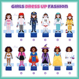 Atoylink Wooden Magnetic Dress up Dolls for Girls Pretend Play Set, Princess/Witch/Occupations Community Helpers Matching Games Fashion Paper Dolls for Toddlers Preschool Learning Toys Gifts